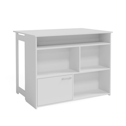 Vicco Table de Bar Dominic, Blanc, 116x37cm 4X Compartiments Ouverts et 1x Porte, Plateau de Table Rabattable pour Une Utilisation Flexible dans Les Petits...