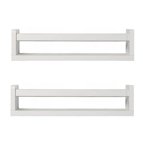 Image of JORIKCHUO Nursery Book Shelves | Set of 2 Wood Floating Shelves for Kids Room, Kitchen Spice Rack, or Rustic Wall Mounted | Farmhouse Bathroom Décor (Rustic White).