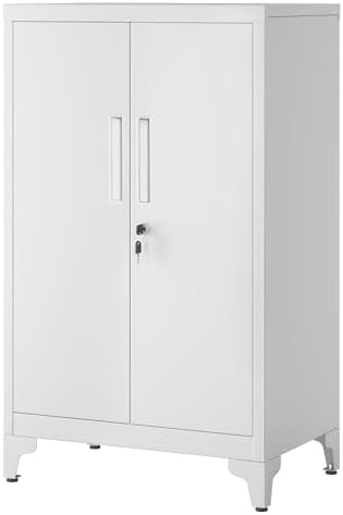 SONGMICS Aktenschrank, mit 2 Türen, abschließbar, aus Stahl | Mehrzweckschrank, Büroschrank, für Arbeitszimmer, Wohnzimmer, hellgrau und mattgrau, Berend Kollektion OMC012G01