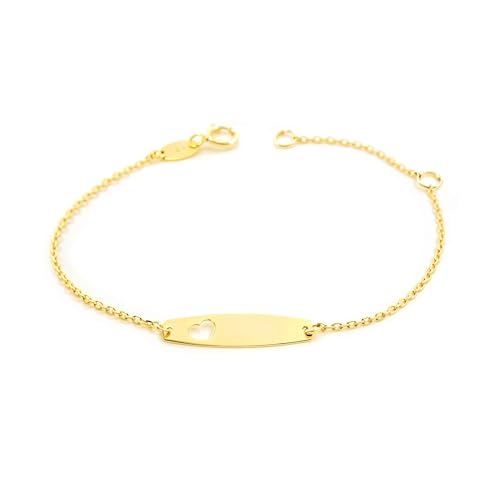 Monde Petit Pulsera Niña Oro Amarillo 9 Kilates (9K) Esclava Corazón Brillo 14 cm - Certificado Garantía - 1446