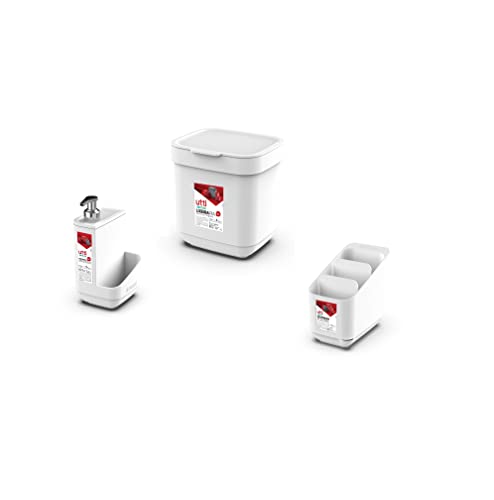 Conjunto de Pia Com Lixeira de 3 Litros, Escorredor de Talheres e Porta de Detergente, Cor Branca, L
