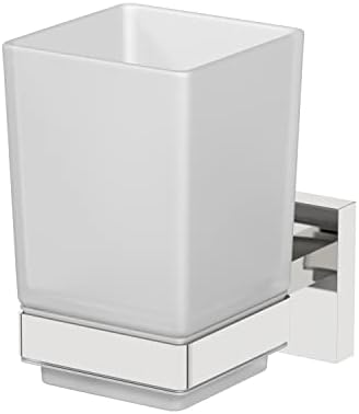 Architeckt Wall Mounted Toothbrush Holder Frosted Glass Square Tumbler Cup Holder for Bathroom Lavatory Polished Chrome Wall Mount Concealed Fixings Screws or Adhesive Accessory