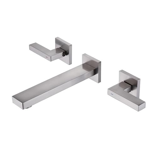 Robinet de lavabo mural encastré 3 trous en inox brossé avec mitigeur eau chaude et froide