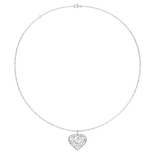 THELANDA Genuine Moissanite Sterling Silver 3D Filigree Heart-Shaped Pendant Necklace, Adjustable 18-20 Inch, Fine Elegant Jewelry Gift for Women4