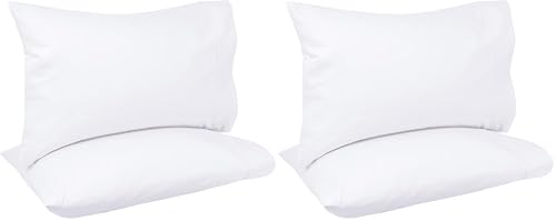 Image of Amazon Basics 400 Thread Count Cotton Pillowcases, Standard, 30 inch L x 20 inch W, White - Set of 2, Pillows Not Included (Pack of 2)