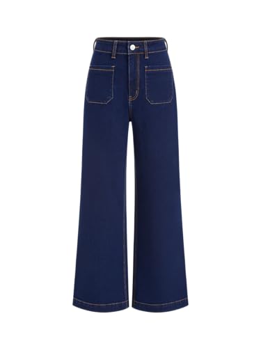 Image of CIDER Womens Wide Leg Jeans Cropped Length Stretchy Denim Flared Pants | High Waist, Trendy, Straight Leg Jean Bottoms