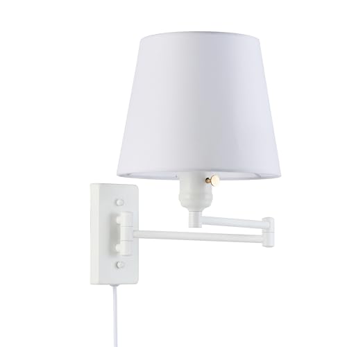 B·LED BARCELONA Lámpara de pared con brazo articulado y pantalla de tela blanca con cable interruptor