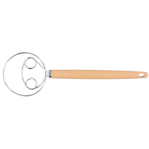 Danish Dough Whisk Stainless Steel Bread Whisk with Wooden Handle Double Eye Hand Mixer for Sourdough Starter Pizza Pastry Cake Batter Dessert Easy to Clean Baking Tools