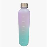 MultiColor plastic drinking water bottle,with clearly marked times to drink throughout the day with & leak Proof used for office gym and outdoor sports 1 Litre (Purple/Blue)