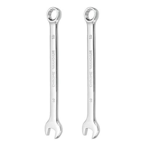 sourcing map 2Pcs Combination Wrench 10mm Metric 12-Point Box and Open End CR-V Steel Double Ended Spanner Tool for Automotive Pipe Furniture Machinery DIY Repair, Silver White