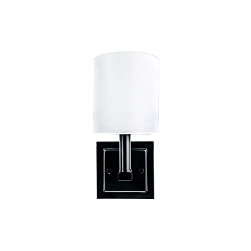 Aspen Creative 62718-01-1, 1 Light Indoor Wall Fixture, 5" W X 11-1/8" H X 6-1/2" E, Matte Black Finish W/White Fabric Shade, Bulb Not Included #TOP3