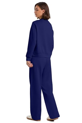 Image of WIHOLL Two Piece Sets for Women Fall Outfits Lounge Sets Mock Neck Tops Wide Leg Pants Vacation Travel Airport Outfits