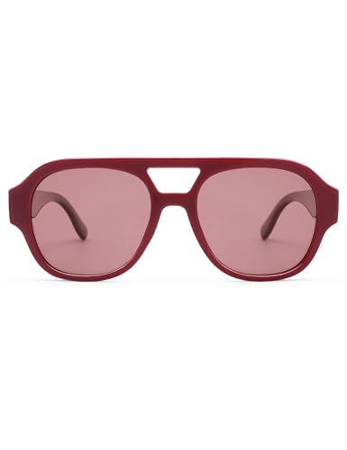 Appassal Retro Large Polarized Aviator Sunglasses for Women Men Vintage 70s Square Aviators Shades AP3757 Wine/Red