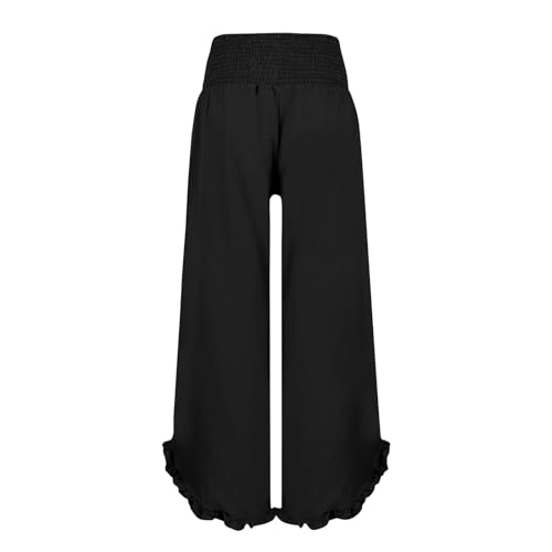 Wide Leg Linen Pants for Women Plus Szie Smocked High Waisted Ruffle Lounge Pants Gauze Summer Pants for Women 20252