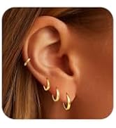 Gold Hoop Earrings Set for Women Men Chunky Gold Silver Hoop Earrings 14K Gold Filled Hypoallerge...