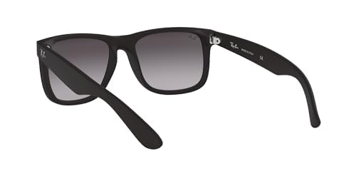 Image of Ray-Ban Unisex RB4165 Justin Rectangular Sunglasses, Rubber Black /Light Grey Gradient Dark Grey, 55 mm