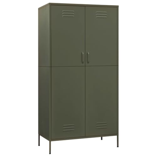 Willood Kleiderschrank Olivgrün 90x50x180 cm Stahl Geeignet für Schlafzimmer, Wohnzimmer, etc Große Fächer mit verstellbaren Regalen und Kleiderbügeln