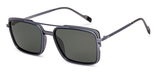 Lenskart Studio | Hip Hop Collection | Grey Green Solid Full Rim Rectangular Stylish Sunglasses For Men & Women | Polarized and 100% UV Protected | Medium | LK S15198