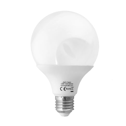 Jandei - Bombilla LED Globo 270º, G95 Rosca E27, 15W (equivalente a 100W) Luz Blanca Fría 6000K, 1200 Lúmenes, Salón, Oficina, Dormitorio, Casa, Garaje, Taller, Obra, Escaleras. Ahorro de energía.