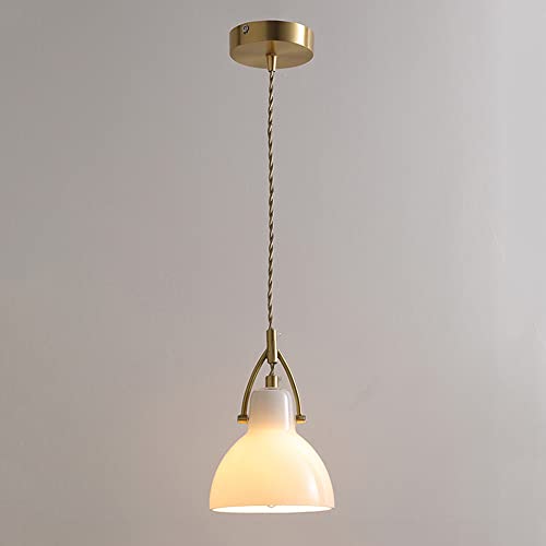 Lustre suspendu en cuivre véritable et plafonnier en verre blanc haut de gamme