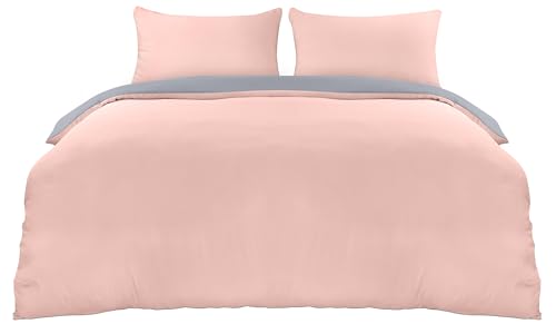 Utopia Bedding Duvet Cover Double - Soft Microfibre Polyester Duvet Cover with Pillow cases - Bedding Quilt Cover Set (Grey/Pink)