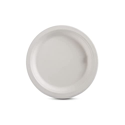 Image of 100% Natural Biodegradable Sugarcane Bagasse Disposable Plates | Natural, Safe & Hygienic Microwave Compostable Dinner Plate for Parties & Events (9 Inch, Pack of 50)