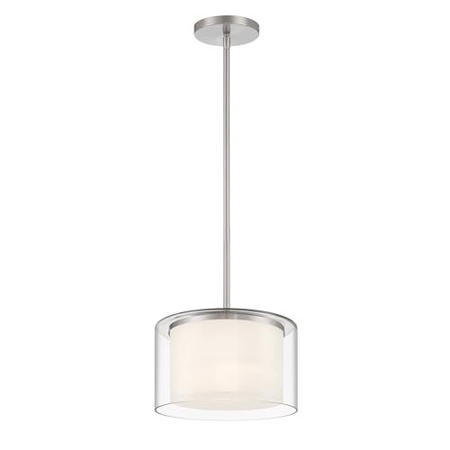 Minka Lavery 4102-84 Parsons Studio White Etched Glass Drum Pendant Ceiling Light, 1-Light 100 Watt, 7