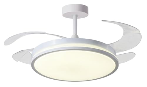 BEL AIR HOME   Ventilador de techo DUNE con Aspas Desplegables Luz Led 36W en 3 Temperaturas de Luz con Mando a Distancia  Motor DC Eficiente y Silencioso (BLANCO)