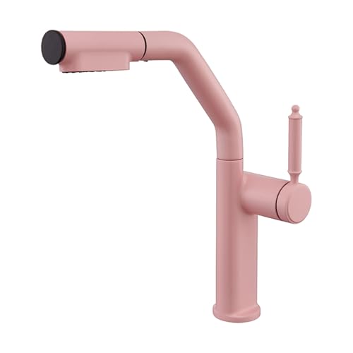 SXWYLZ Bathroom Taps with Pull Out Shower Attachment Swivel Tap 2 Mode Basin Taps Lift Single Handle Tap Hot and Cold Water,Pink