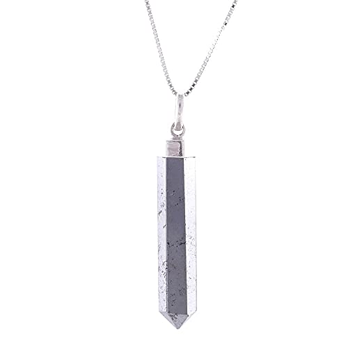 ARITZI - Colgante en Plata de Ley 925 con Forma de Punta en Piedra Natural - Incluye una Cadena Box Chain de 45cm de Plata - Hematita