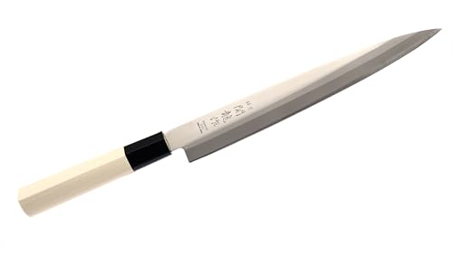 Cocktail7 Couteau Japonais Yanagiba Sashimi Sushi Couteaux de Cuisine pour Filet de Poissons Japon Acier Inoxydable Lame 21 cm Fabriqué au Japon (Sans Alvéoles)