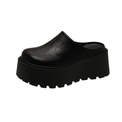 High Platform Mules Sneakers for Women Chef Loafers Backless Tennis Shoes Chunky Comfort Wear Slides Slip On Sandals Fashionable Trendy Walking Casual Clogs for Girls Female Summer Outdoors Beach (black,7)