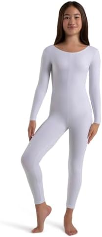 Capezio girls Girls' Team Basic Long Sleeve Unitard athletic leotards, White, 12-Oct US