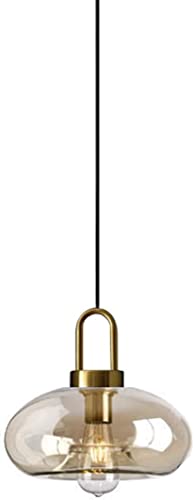 Lampe à suspension industrielle en verre soufflé ambré et or pour îlot de cuisine