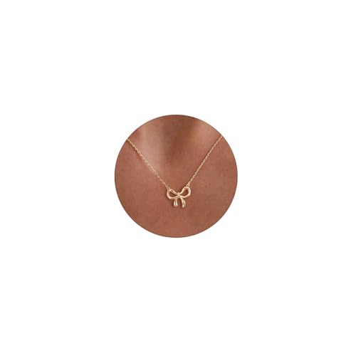 HANLI 14K Gold Vergoldet Halsketten Damen - Zarte Bogen Kette Gold mit Cubic Zirkonia Anhänger Kette mit für Frauen Mädchen Wasserfeste Hautverträglich Schmuck