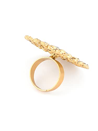 ZAVERI PEARLS Gold Tone Kundan Flower Adjustable Finger Ring For Women-ZPFK10176 - Image 8
