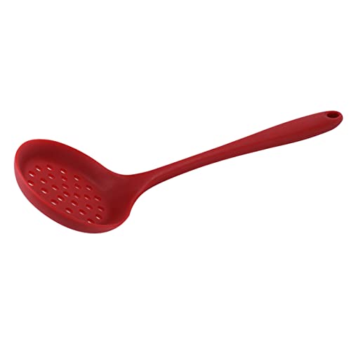 Cabilock Food Grade Silicone Slotted Spoon Large Capacity Hot Pot Colander for Straining Soup Kitchen Utensil for Home Restaurant Bar and Shop Red