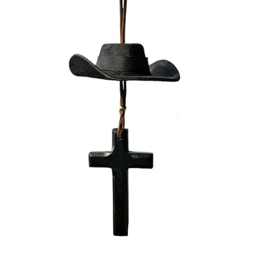 Vintage Western Cowboy Hat Cross Motorcycle Pendant Vintage Car Interior Rearview Mirror Pendant a Unique Western-Style Gift Suitable for Both Men and Women (Black)