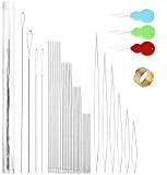 Peirich 38 Pcs Beading Needles with Bottle, Seed Beads Needles Stainless Steel Beading Needle Long Straight Beading Thread Needles Embroidery Big Eye Collapsible Beading Needles for Jewelry Making