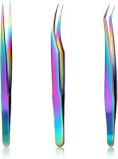 Taicols Lash Tweezers Set, 3Pcs Stainless Steel Lash Extension Tweezers 3 Styles Straight and Curved Eyelash Tweezers for Removing Eyebrows False Lashes Smeared False Nails (Color Titanium)