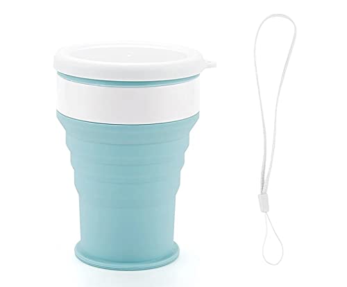 The earth Silicone travel folding cup | collapsible camping mug | portable drinking cup | hiking outdoor reusable to-go cup with lid | leak-proof sports mug for cold & hot beverages BLUE