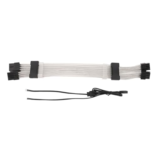 POENVFPO Dostosowywany Zestaw Przedłużaczowy GPU ARGB Power Extree z Podwójnym źródłem Oświetlenia LED dla Konstrukcji o Dużej Mocy Czarne 30 Cm 2x8pin do 2x8pin dla Miłośników RVB