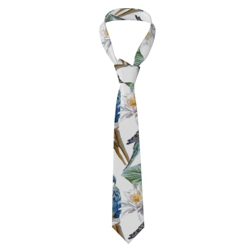 YHNNH Realistic Looking Birds On Branches Budgie And Macaw Tropical Wildlife Men'S Casual Necktie Skinny Polyester Silk Neck Tie For Wedding Party Gift
