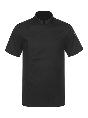 CHICTRY - CHICTRY Homme Veste de Chef Cuisinier Professionnel Uniforme Restaurant Cuisine Travail Blouse Manches Courtes Vêtements de Chef Taille Petite M-4XL Taille Petite!!! C Noir M