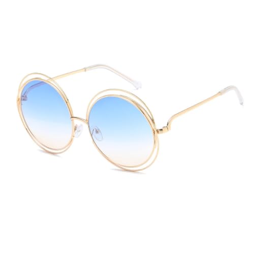 Lunettes de soleil rondes vintage oversize jaune et or pour festival