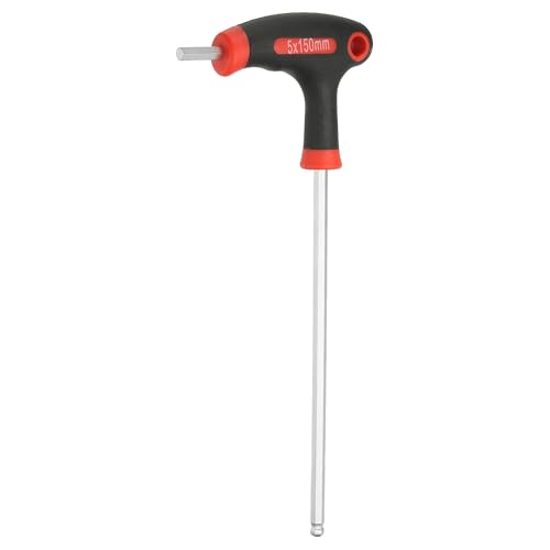 sourcing map T-Handle Ball End Hex Key Wrench 5mm Metric 208mm Length Extra Long Arm Cr-V T-Key Inner Hexagon Wrenches Spanner Repair Tools for Automotive Household Maintenance, Red Black