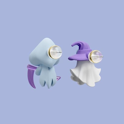 Asymmetrical Earrings Grim Reaper & Magician Ghost, cute jewelry, 3D Handmade Clay Studs, Hypoallergenic 925 Sterling Silver Posts4