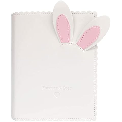 RUNRAYAY 64 Pockets PU Leather Photo Album, White Rabbit Kpop Photocard Binder Name Card Holder, 3 Inch Mini Film Photo Album Compatible with Fujifilm Instax 7S 8 9 11 70 90 Instant Camera Cover