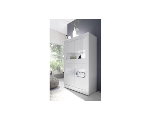 Legno L&C LC Basic Vetrina, Legno, Bianco Lucido, 102 x 42 x 161 cm