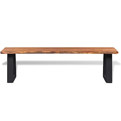 Image of faucqel Solid Acacia Wood Bench 160 cm with Natural Edge, Powder-Coated Metal Legs, 160 x 40 x 45 cm, Wardrobe Bench for Hallway and Living Room, Stable and Durable